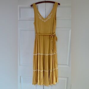 Joie Yellow Embroidered Tank Maxi Dress with Sash sz8